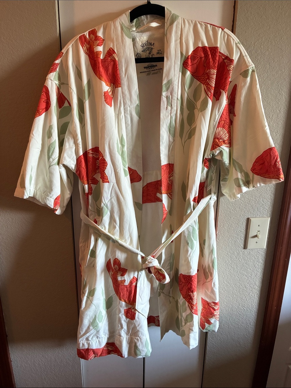 White & Red Floral Kimono Robe